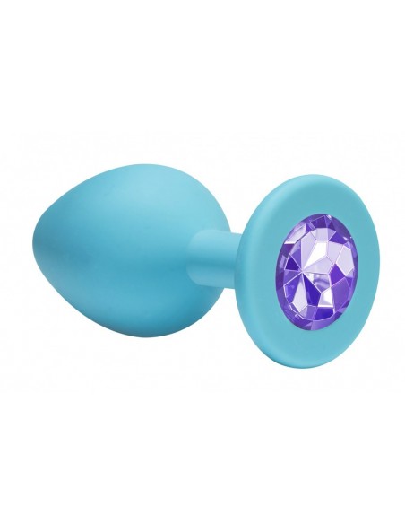 Mały Turkusowy Korek Analny z Pięknym Diamentem Rhinestone - Korki analne silikonowe - 4