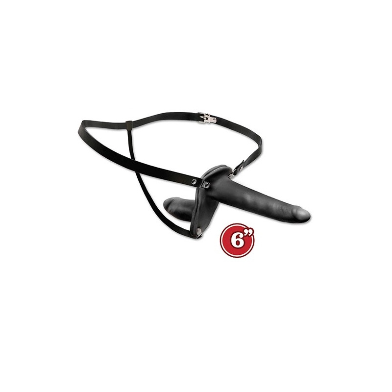 Strap-on z Podwójną Penetracją Double Penetrix Black - Regulowana Uprząż Winylowa z Metalową Klamrą, Długość 15 cm, Średnica 2,6 - 4
