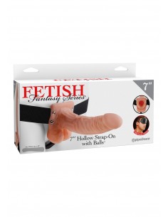 Proteza-HOLLOW STRAP-ON W BALLS 7"""" FLESH - Strap-ony, dilda na pasku bez wibracji - 1 2