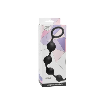 Koraliki analne Long Pleasure Chain Black - silikon medyczny, stopniowane kulki, pętla bezpieczeństwa, 35 cm - 1