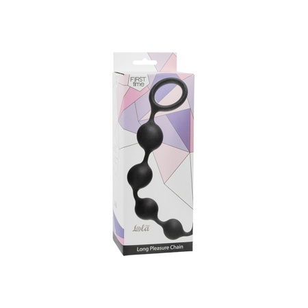 Koraliki analne Long Pleasure Chain Black - silikon medyczny, stopniowane kulki, pętla bezpieczeństwa, 35 cm - 1