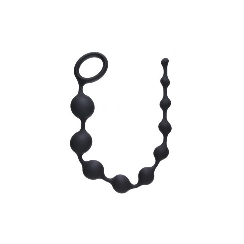 Koraliki analne Long Pleasure Chain Black - silikon medyczny, stopniowane kulki, pętla bezpieczeństwa, 35 cm - 2