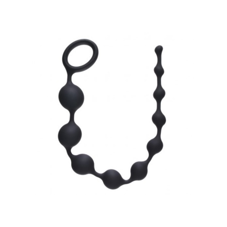 Koraliki analne Long Pleasure Chain Black - silikon medyczny, stopniowane kulki, pętla bezpieczeństwa, 35 cm - 2