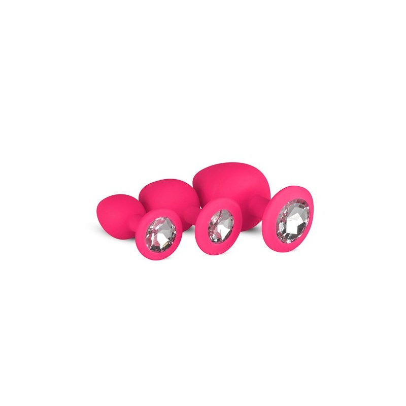 Zestaw korków analnych Plug-Diamond Plug Set-Pink z silikonu medycznego, trzy stopniowane rozmiary 7-9,3 cm i średnice 2,7-4 cm, - 1