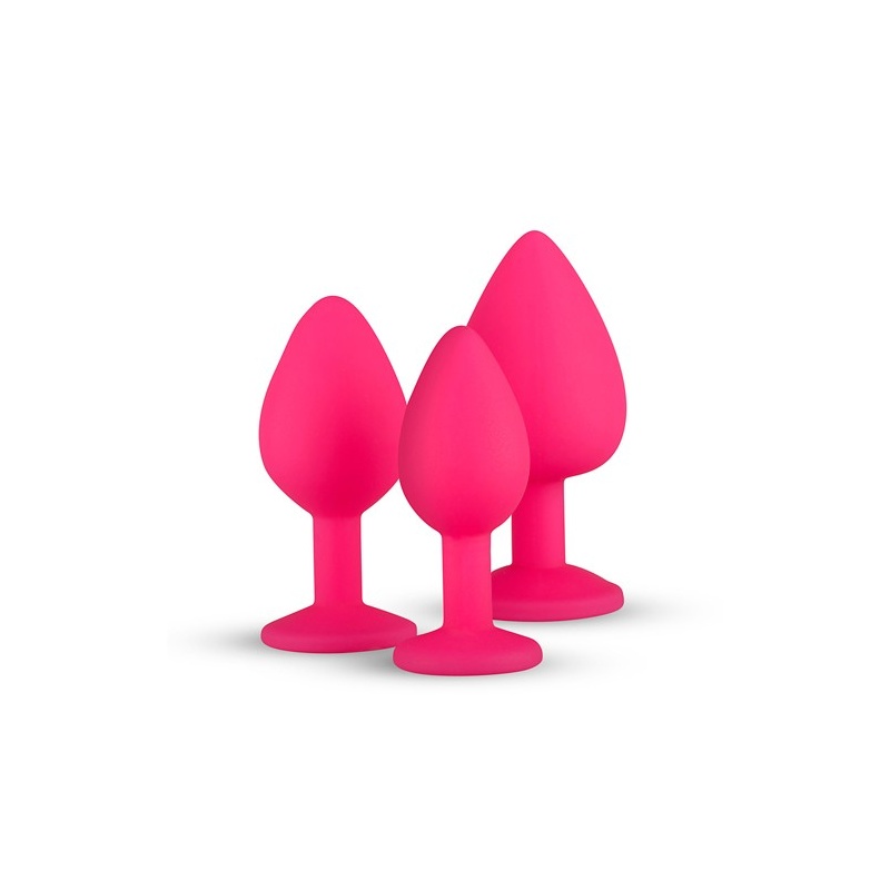 Zestaw korków analnych Plug-Diamond Plug Set-Pink z silikonu medycznego, trzy stopniowane rozmiary 7-9,3 cm i średnice 2,7-4 cm, - 4