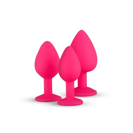 Zestaw korków analnych Plug-Diamond Plug Set-Pink z silikonu medycznego, trzy stopniowane rozmiary 7-9,3 cm i średnice 2,7-4 cm, - 4