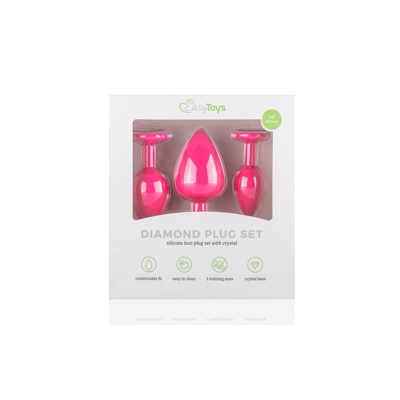 Zestaw korków analnych Plug-Diamond Plug Set-Pink z silikonu medycznego, trzy stopniowane rozmiary 7-9,3 cm i średnice 2,7-4 cm, - 5