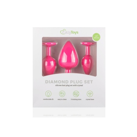 Zestaw korków analnych Plug-Diamond Plug Set-Pink z silikonu medycznego, trzy stopniowane rozmiary 7-9,3 cm i średnice 2,7-4 cm, - 5