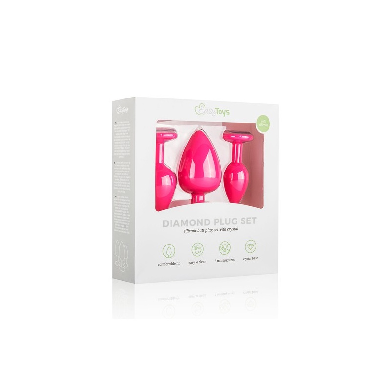 Zestaw korków analnych Plug-Diamond Plug Set-Pink z silikonu medycznego, trzy stopniowane rozmiary 7-9,3 cm i średnice 2,7-4 cm, - 6