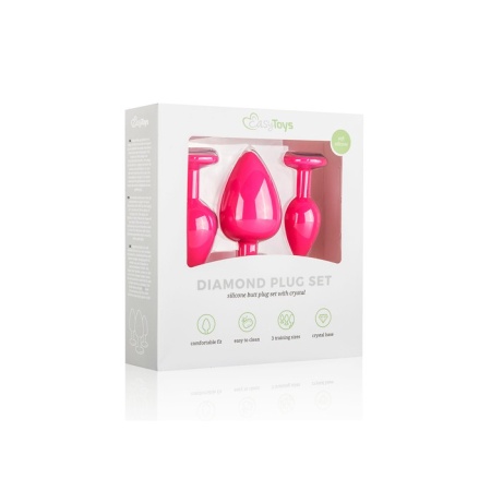 Zestaw korków analnych Plug-Diamond Plug Set-Pink z silikonu medycznego, trzy stopniowane rozmiary 7-9,3 cm i średnice 2,7-4 cm, - 6