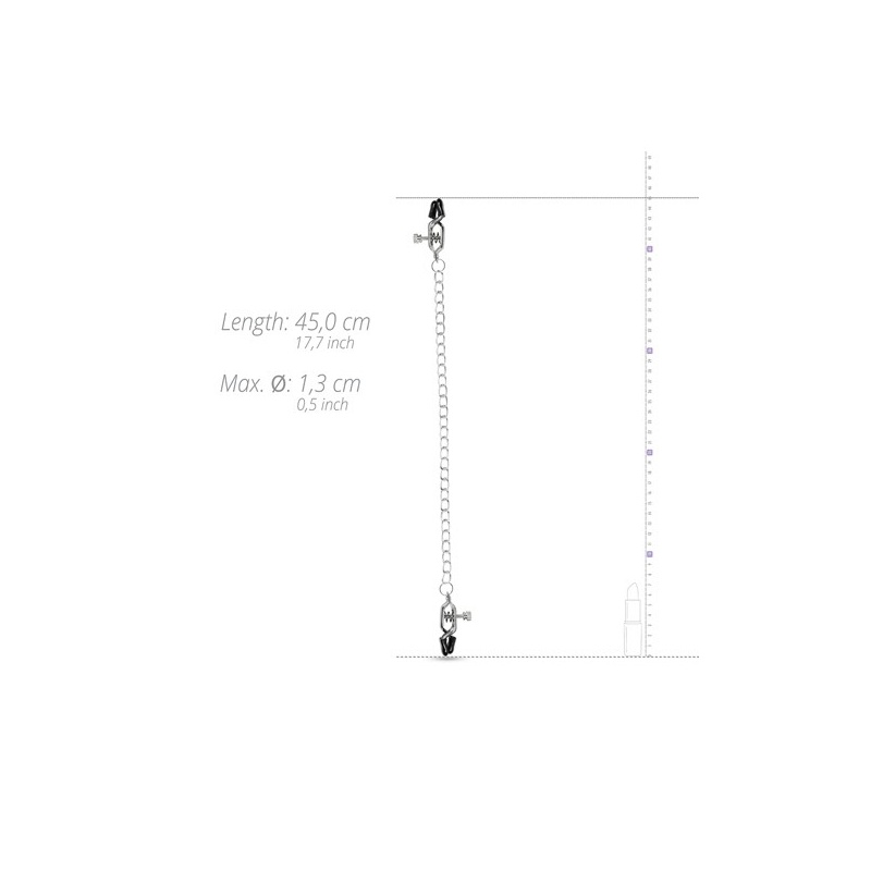 Klamerki na sutki Big Nipple Clamps With Chain - regulowane zaciski śrubowe z metalowym łańcuchem 45 cm, śr. szczęk 1,30 cm - 6