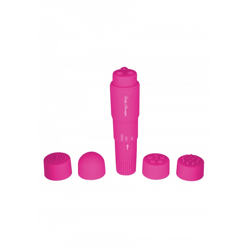 Symulator łechtaczki Funky Massager Violet z 4 wymiennymi nakładkami, długość 9,5 cm - 1