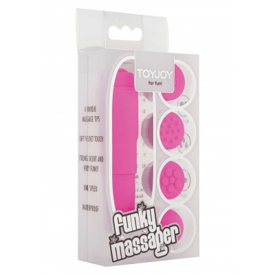 Symulator łechtaczki Funky Massager Violet z 4 wymiennymi nakładkami, długość 9,5 cm - 1 2