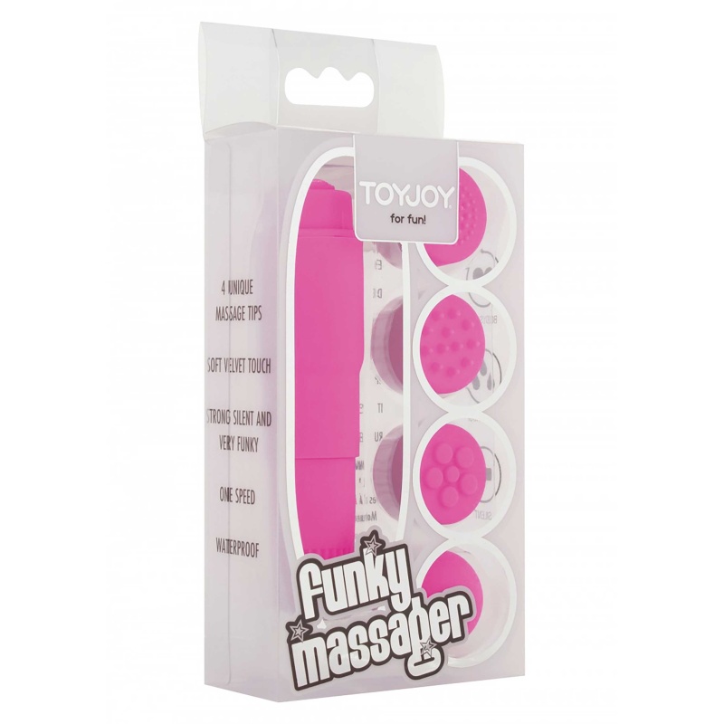 Symulator łechtaczki Funky Massager Violet z 4 wymiennymi nakładkami, długość 9,5 cm - 2