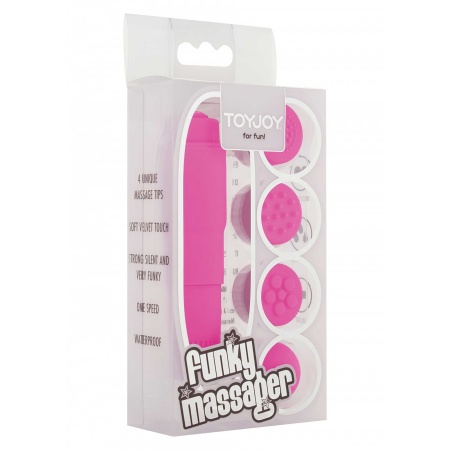 Symulator łechtaczki Funky Massager Violet z 4 wymiennymi nakładkami, długość 9,5 cm - 2