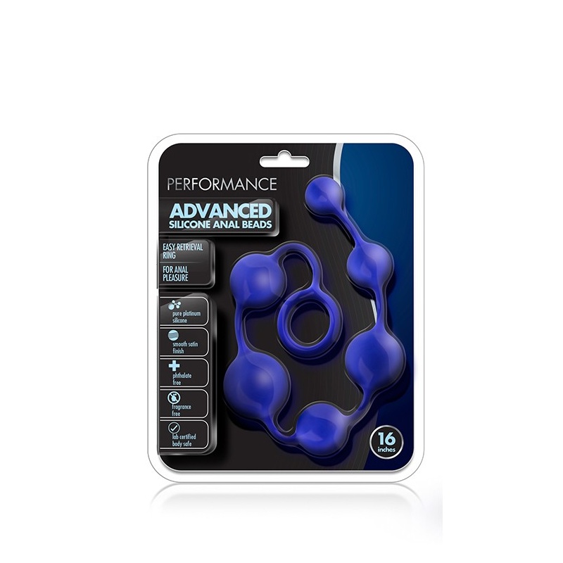 Koraliki analne Performance Indigo - silikon platynowy, 6 stopniowanych kul, 40,6 cm - 2