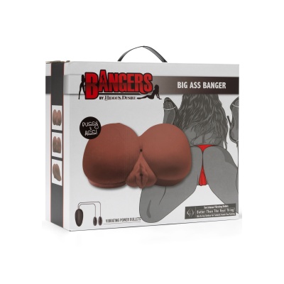 Masturbator wibrujący Big Ass Banger Vibrating - dwa kanały, TPR, ciemny odcień skóry (wymiary: brak danych producenta) - 1 2