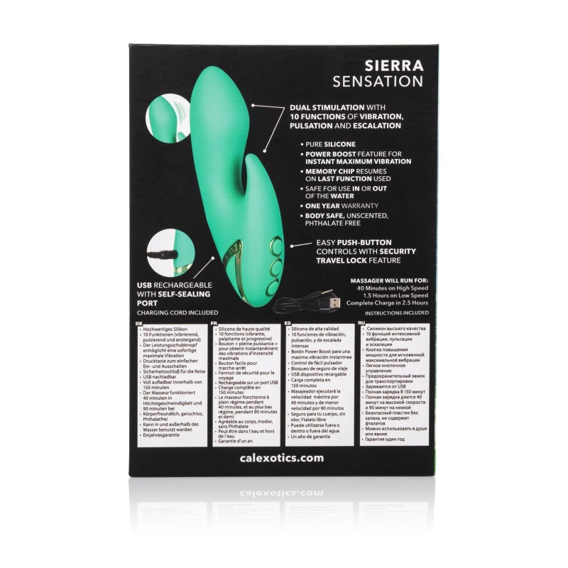 Wibrator dwupunktowy Sierra Sensation Green z 10 trybami wibracji i funkcją Power Boost, 14 cm - 3