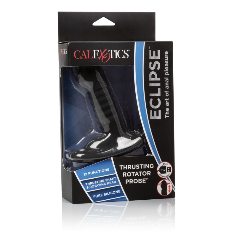 Eclipse Thrusting Probe Black - wibrujący plug analny z naprzemiennym ruchem rotacyjno-postępowym, silikon medyczny, długość 9,5 - 2