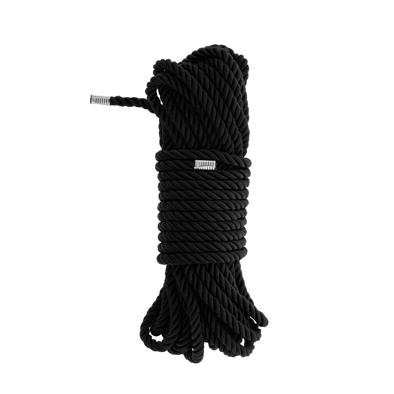 Lina do wiązań Bondage Rope 10M Black - pleciony nylon, metalowe końce, 1000 cm - 1