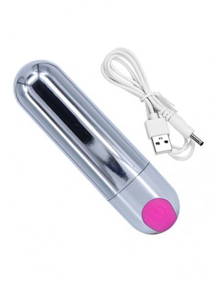 Mocny Mini Wibrator Bullet Silver/Pink Usb 10 Funkcji - Wibratory Mini - 3