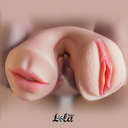 Masturbator dwustronny Satisfaction Double Masturbator Goddess of Love - usta i pochwa, TPE, 19 cm - 1