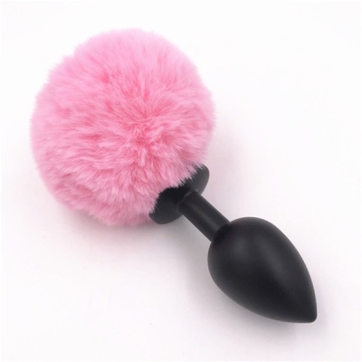 Zestaw korków analnych Bunny Plug 3-pack – czarne z różowym ogonem (3 rozmiary) - 1