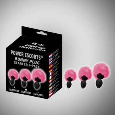 Zestaw korków analnych Bunny Plug 3-pack – czarne z różowym ogonem (3 rozmiary) - 1 2
