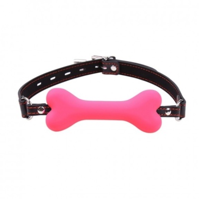 Knebel BDSM Bone Gag Różowy, Silikonowy, Regulowany Pasek 43-61 cm - 1