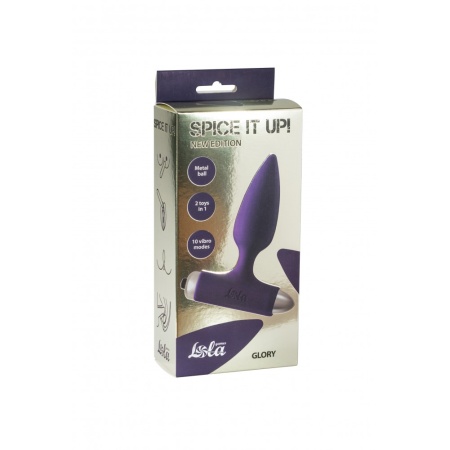 Wibrujący korek analny Glory Ultraviolet z 10 trybami wibracji, odłączną wibro-kulą, długością całkowitą 15 cm i średnicą maksym - 3