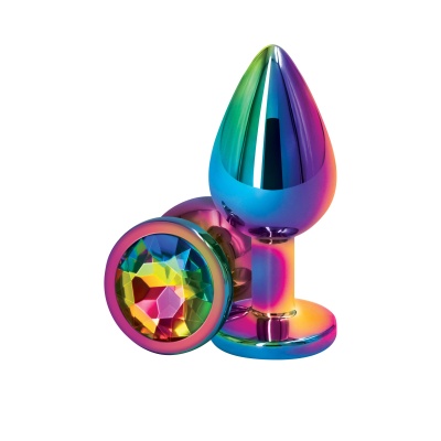 Korek analny Multicolor M z aluminium i kryształem 8 cm - 1