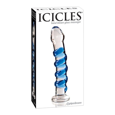 Szklane dildo Icicles No. 5 ze spiralą stymulującą i stożkową podstawką, 18,5 cm - 1