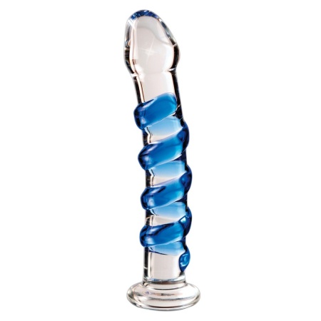 Szklane dildo Icicles No. 5 ze spiralą stymulującą i stożkową podstawką, 18,5 cm - 2