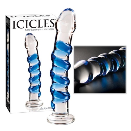 Szklane dildo Icicles No. 5 ze spiralą stymulującą i stożkową podstawką, 18,5 cm - 3