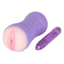 Masturbator Purple TPR Pussy – rozciągliwy, żebrowany kanał 1 cm z mini wibratorem 5 trybów, długość 14 cm - 2