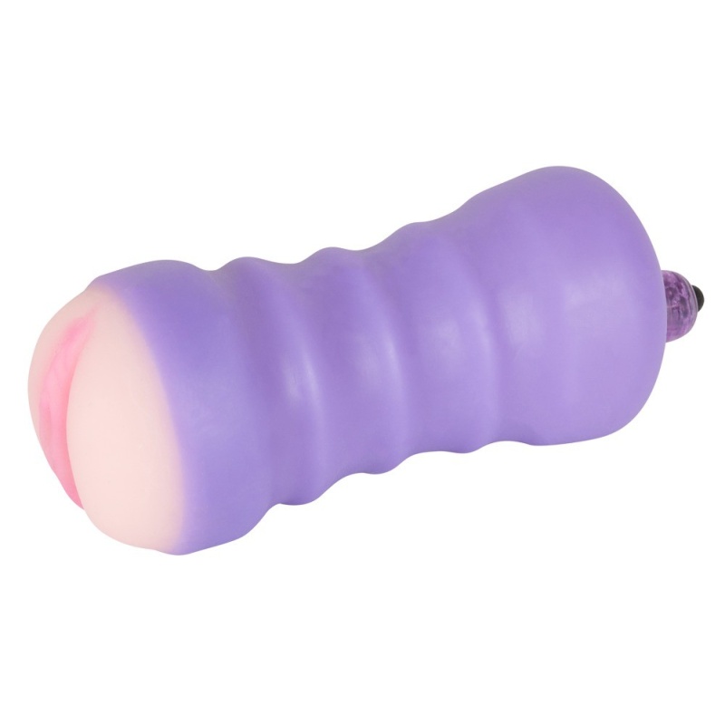Masturbator Purple TPR Pussy – rozciągliwy, żebrowany kanał 1 cm z mini wibratorem 5 trybów, długość 14 cm - 3