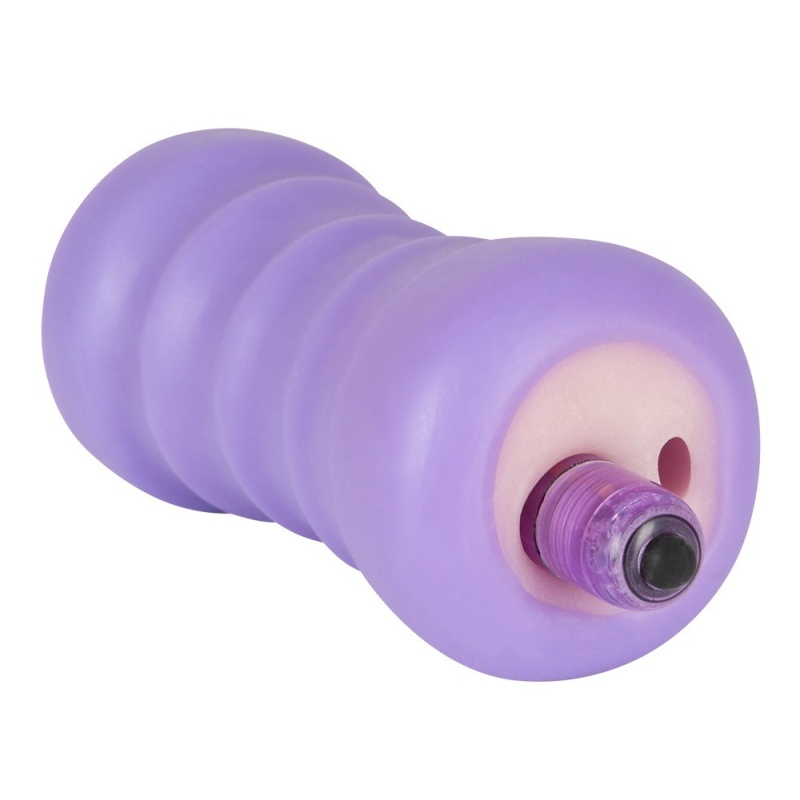 Masturbator Purple TPR Pussy – rozciągliwy, żebrowany kanał 1 cm z mini wibratorem 5 trybów, długość 14 cm - 4