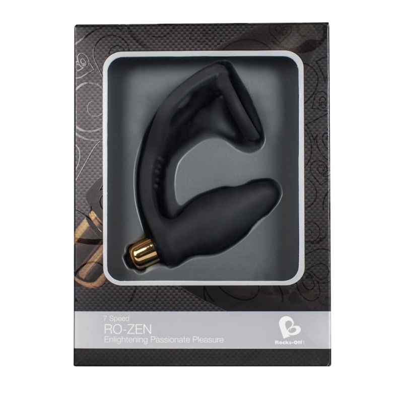 Pierścień erekcyjny z wibrującym korkiem analnym RO-ZEN Black – 7 trybów wibracji, długość wprowadzania 7 cm, średnice pierścien - 1