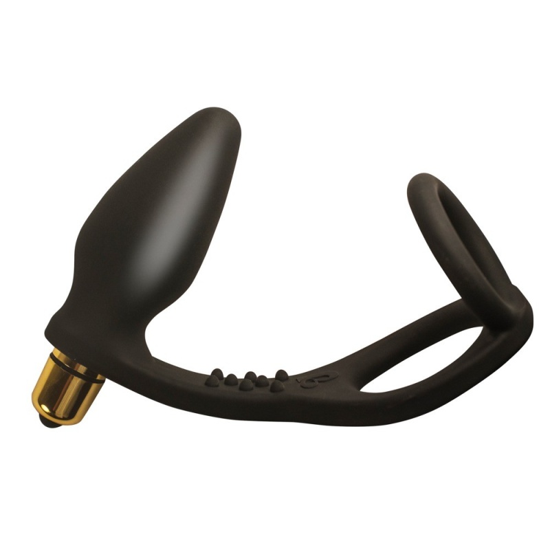 Pierścień erekcyjny z wibrującym korkiem analnym RO-ZEN Black – 7 trybów wibracji, długość wprowadzania 7 cm, średnice pierścien - 4