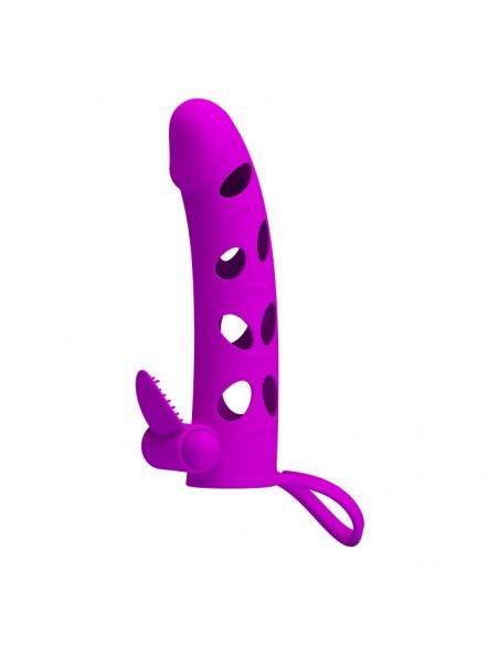 PRETTY LOVE - Vibrating Penis Sleeve with Ball Strap - Przedłużki i nakładki na penisa - 1