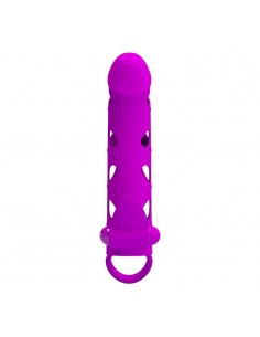PRETTY LOVE - Vibrating Penis Sleeve with Ball Strap - Przedłużki i nakładki na penisa - 1 2