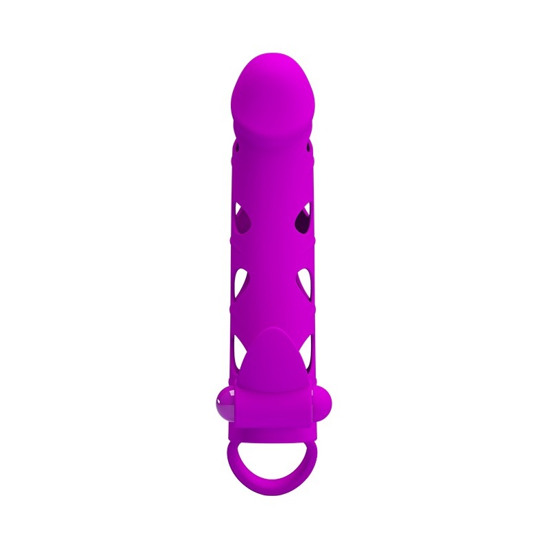 Nakładka na penisa BI 026215-1 z wibrującym stymulatorem łechtaczki i paskiem mosznowym, 17 cm - 2