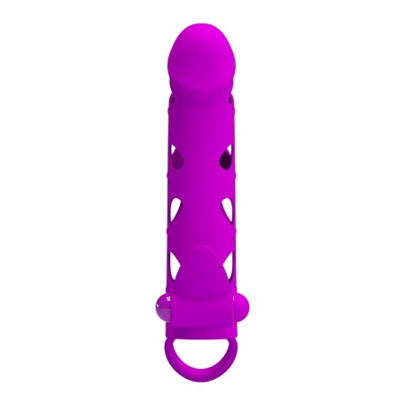Nakładka na penisa BI 026215-1 z wibrującym stymulatorem łechtaczki i paskiem mosznowym, 17 cm - 2