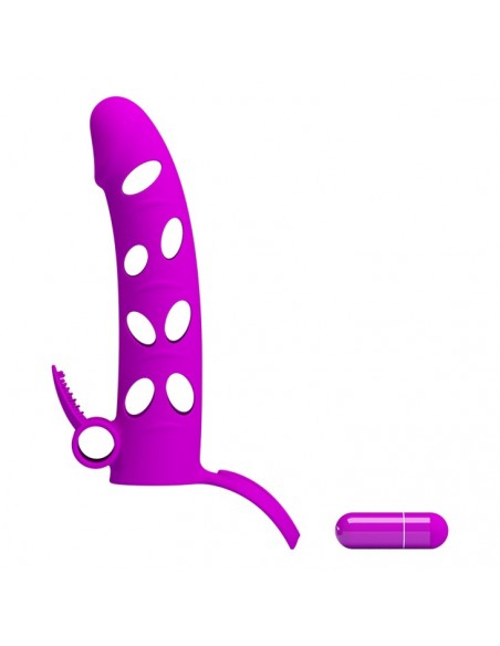 PRETTY LOVE - Vibrating Penis Sleeve with Ball Strap - Przedłużki i nakładki na penisa - 5