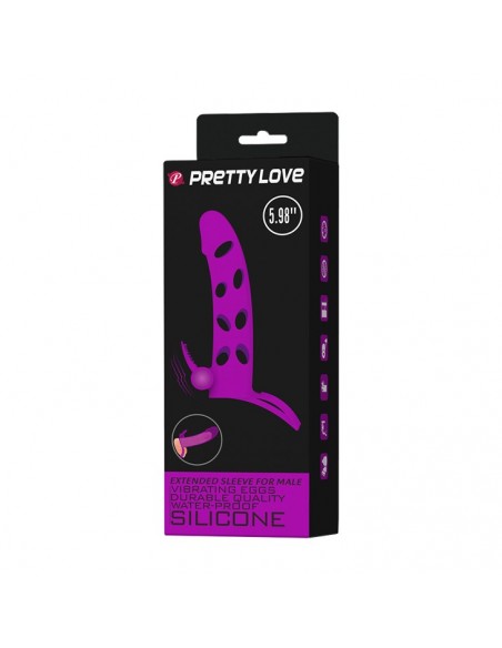 PRETTY LOVE - Vibrating Penis Sleeve with Ball Strap - Przedłużki i nakładki na penisa - 6