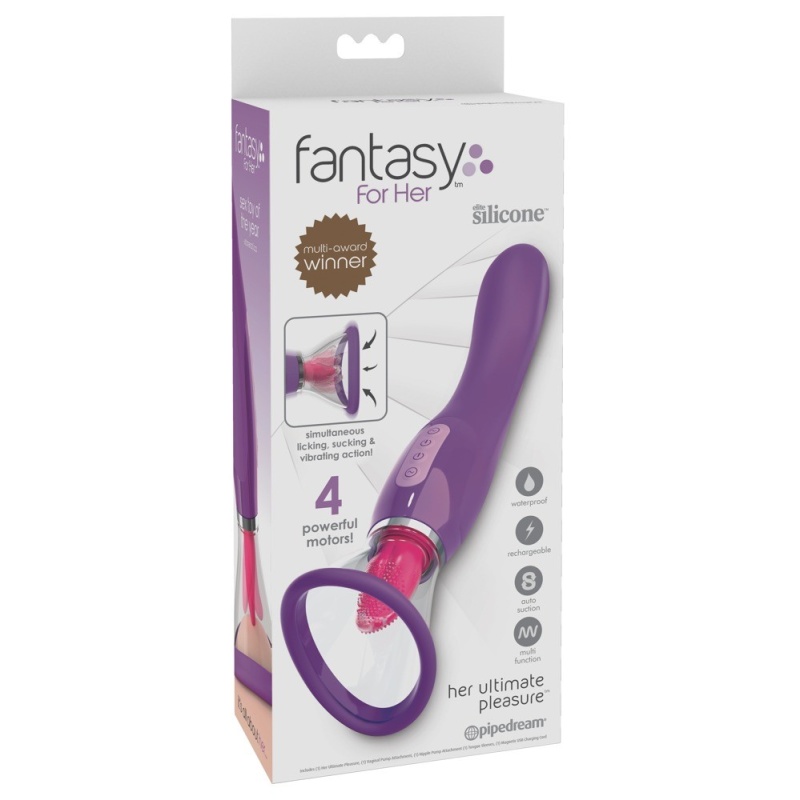 Wibrator 3 w 1 Her Ultimate Pleasure Purp – zakrzywiony wał do strefy G, ruchomy stymulator łechtaczki i moduł ssący, długość ca - 1