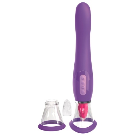 Wibrator 3 w 1 Her Ultimate Pleasure Purp – zakrzywiony wał do strefy G, ruchomy stymulator łechtaczki i moduł ssący, długość ca - 4