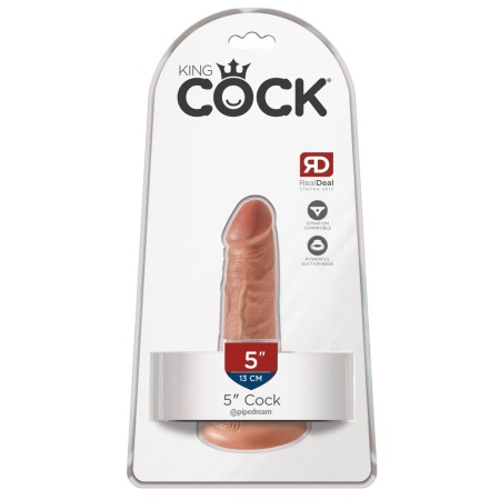 Dildo realistyczne King Cock 5" Tan – przyssawka ssąco-stojąca i żyłkowanie trzonu, 14 cm - 1