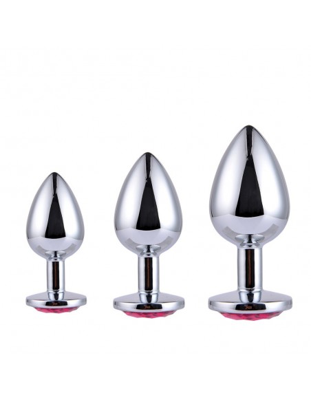 Power Escorts - BR138 - Diamond King Starter 3-Pack - S, M, L - Silver/Dark Blue Stone - Zestawy Korków Analnych - 3