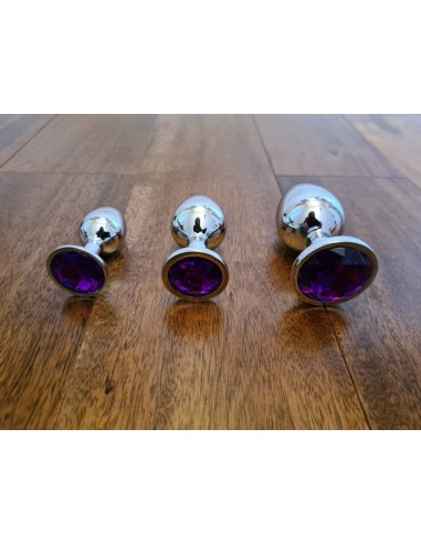 Power Escorts - BR138 - Diamond King Starter 3-Pack - S, M, L - Silver/Dark Blue Stone - Zestawy Korków Analnych - 4